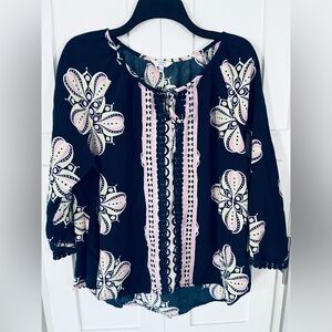 Crown & Ivy Size XL Black and Pink Floral Blouse